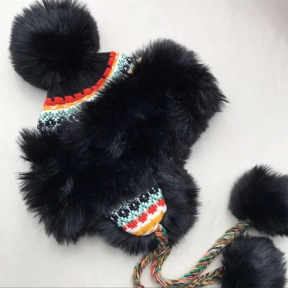 SOLD!!! Free People x Urban Outfitters Vegan Black Fur Pom Pom Winter Trapper Ha - Picture 11 of 13